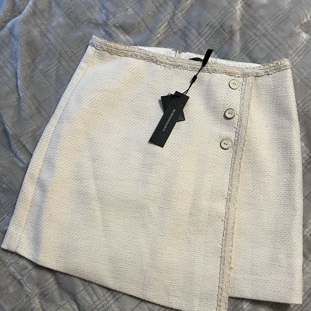 BCBGMaxAzria Cream A-Line Skirt with Button Detail